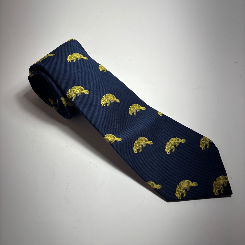 Van Boven Navy Blue Gold Wolverine Silk Tie Detroit Ann Arbor Michigan Mens
